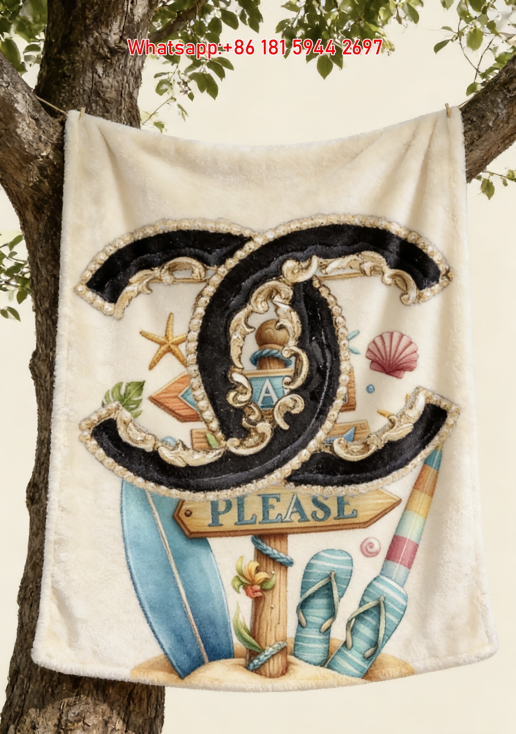 Chanel Beach Style Flannel Sofa Throw Blanket IMG_6698
